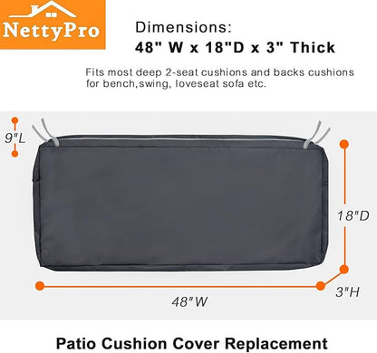 NettyPro Outdoor Patio Bench Swing Loveseat Cushion Cover, Water Resistant UV Protection Outside Furniture Cushion Slipcovers with Zipper, 48 x 18 x 3 Inch