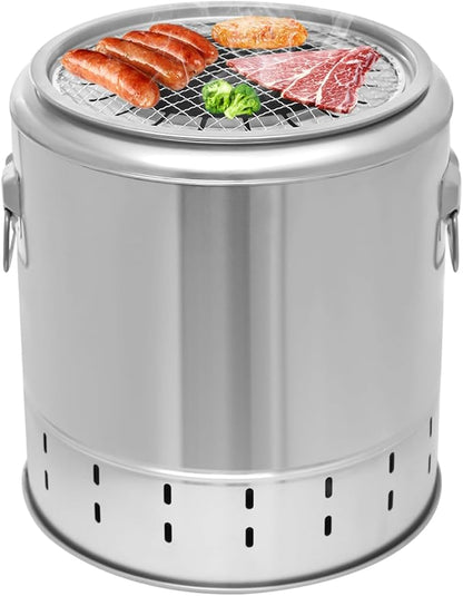 Portable Smokeless Barbecue Charcoal Barrel, Stainless Steel Kebab Grill Vertical Charcoal Bucket 360° Heated BBQ Rack & Grill Grate for Picnics Camping (20 Grilled Skewers)