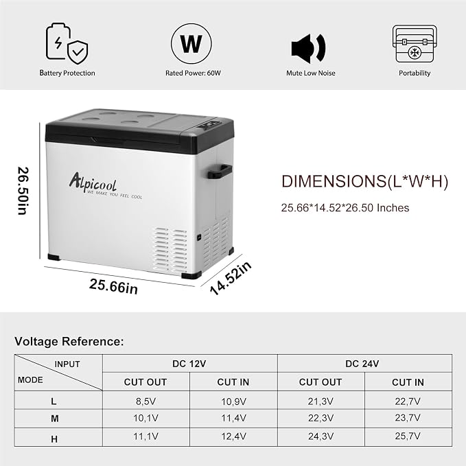 Alpicool C50 Portable Car Freezer, 12 Volt Refrigerator, 47 Quart Fast Cooling 12V Car Fridge, Car Cooler for RV, Truck, Camping, Outdoor -12/24V DC and 100-240V AC