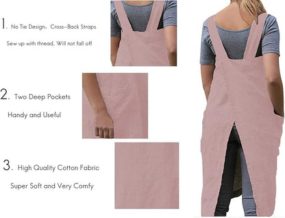 TBA Cotton Linen Apron Cross Back Apron for Women with Big Pockets Square Pinafore Dress for Baking Cooking BBQ & Grill