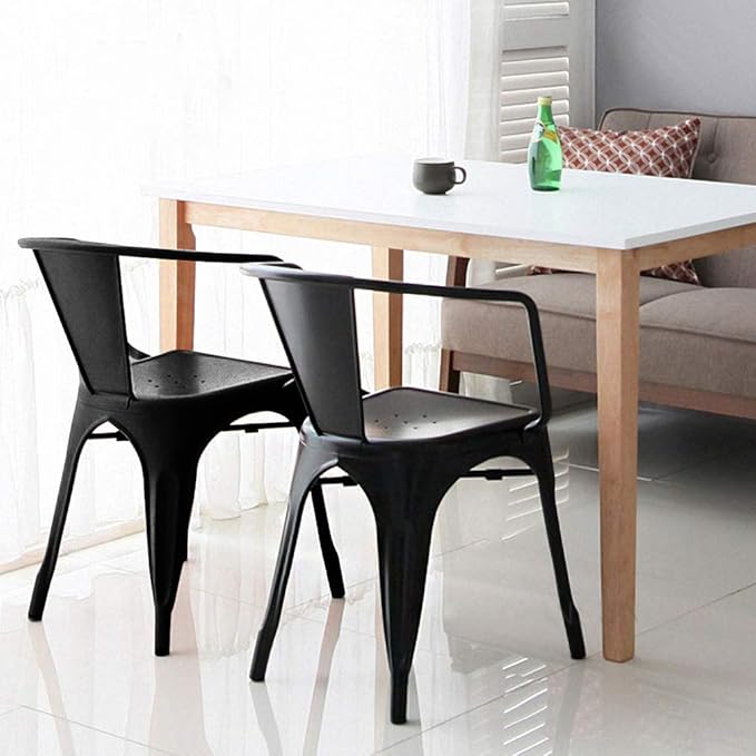 FDW Dining Chairs Set of 4 Metal Chair For Indoor, Outdoor, Patio, Kitchen, 18 Inch Seat Height Restaurant Chair, Tolix Side Stackable Bar Chairs 330LBS Weight Capacity,Black