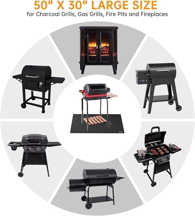 Tamfile 50x30 Inch Grill Mats for Blackstone, Double-Sided Fire Pit Mat | Deck Patio Protector Pad, Fireplace Pit Rubber Mat, Oil-Proof Waterproof BBQ Protector for Solo Stove Bonfire, Black