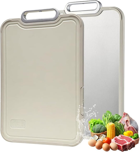Titanium Cutting Board for Kitchen, Double Sided Titanium Cutting Board with Juice Groove, Metal Chopping Board for Kitchen, Titanium & Wheat Straw PP, Dishwasher Safe, 16”×10”