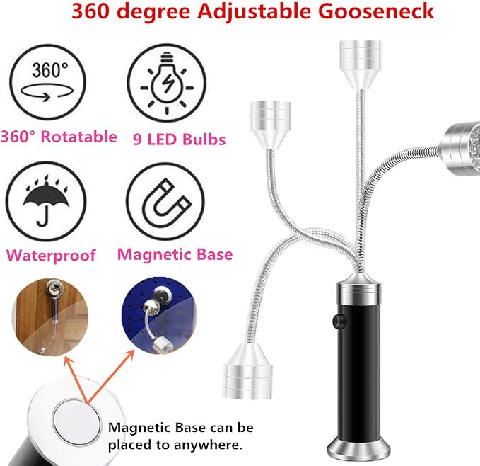 360 Degree Flexible Gooseneck LED BBQ Grill Light, Super Bright, Weather Resistant, Magnetic Base, Black