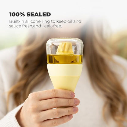 Zuutii Oil Dispenser with Silicone Brush for Cooking,Glass Oil Bottle with Heat Resistant Basting Brushes for Baking, Food Brush for Grilling, Butter, BBQ Sauce，Dishwasher Safe,4.4oz,Light Cream