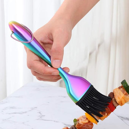 2 Pack Grill Basting Brush with 2 Pack Back Up Silicone Brush Heads, No Shed Bristles Stainless Steel Handles Heatproof Rust Resistant, Pastry Brushes for Kitchen Cooking BBQ (Rainbow Color)