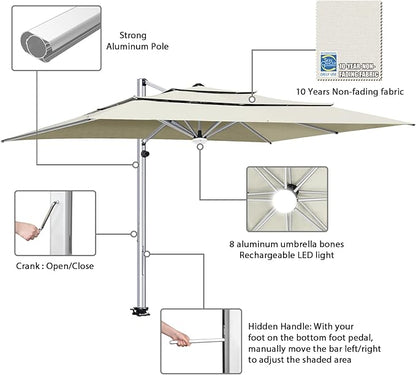 EliteShade USA APOLLO 3-Tier 10x13FT Full Aluminum Cantilever Patio Umbrella for Outdoor Restaurant Garden Courtyard Deck Pool and Marketing with Light (No battery), Natural