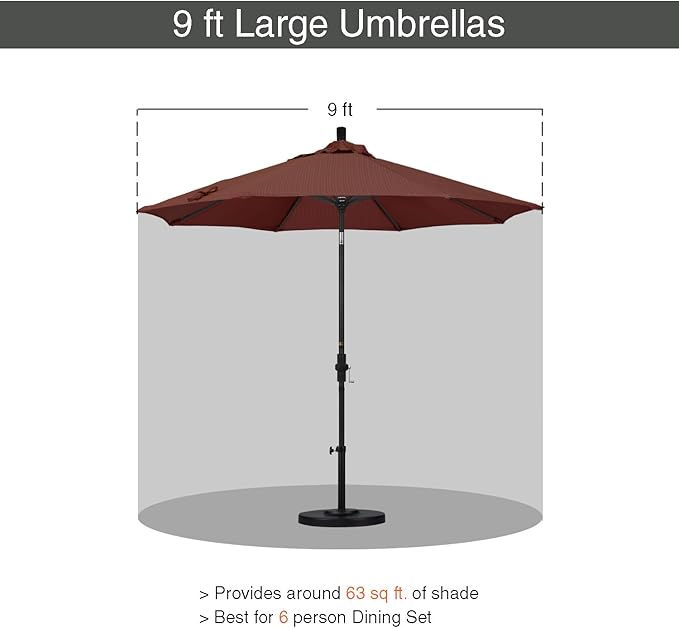 California Umbrella 9' Round Aluminum Market Umbrella, Crank Lift, Collar Tilt, White Pole, Terrace Adobe Olefin