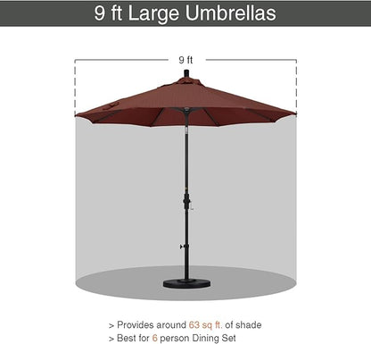 California Umbrella 9' Round Aluminum Market Umbrella, Crank Lift, Collar Tilt, White Pole, Terrace Adobe Olefin