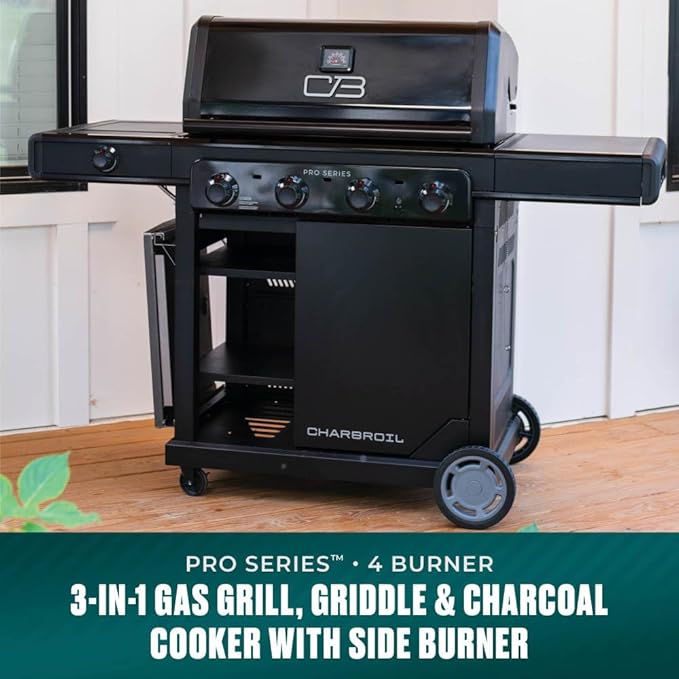 Charbroil Pro Series with Amplifire Infrared Technology 4-Burner Propane Gas Grill Cabinet with Side Burner, Black - 463281024