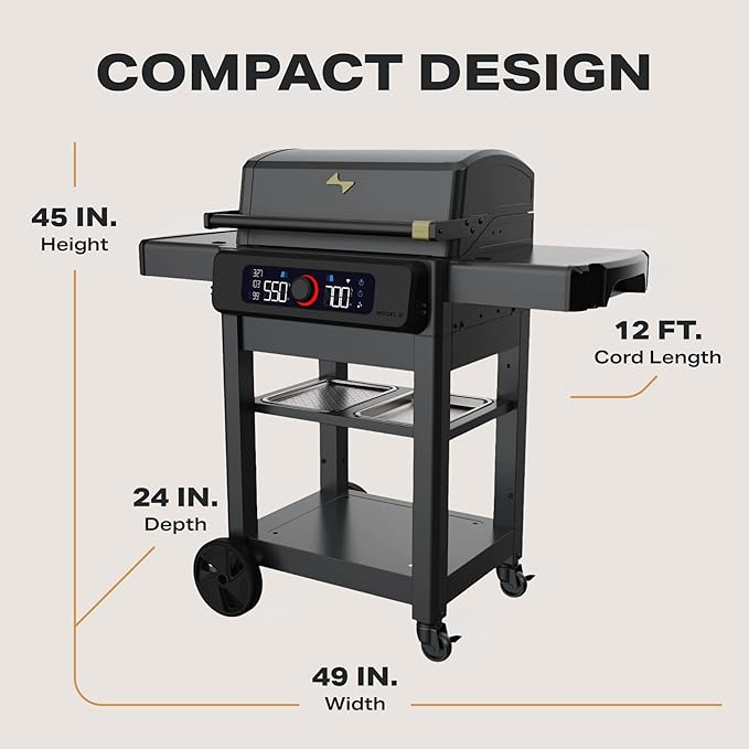 Current® Model G+ Dual Zone Electric Grill, Smart Electric Outdoor Grill with 200-700°F Range for Searing & Roasting, Independent Heat Zones, Apartment-Friendly & Weather-Resistant, Slate
