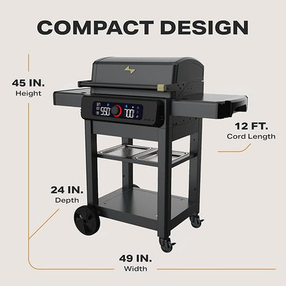 Current® Model G+ Dual Zone Electric Grill, Smart Electric Outdoor Grill with 200-700°F Range for Searing & Roasting, Independent Heat Zones, Apartment-Friendly & Weather-Resistant, Slate