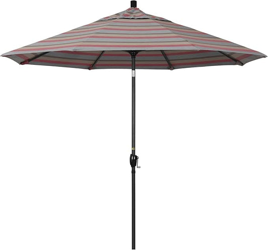 California Umbrella 9' Rd Pacific Trail Series Aluminum Patio Umbrella, Crank Lift, Push Button Tilt, Black Finish, Sunbrella Gateway Blush Fabric