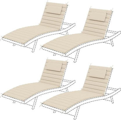 Sundale Outdoor Olefin Quilted Lounge Cushion Set of 4, Patio Foldable Chaise Lounger Cushion, Water-Resistant Lounge Chair Pad with Straps Beige, 80 x 26 inches