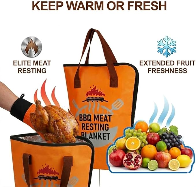 BBQ Gloves - Heat Resistant Gloves - Grill Accessories - Smoker Accessories - Silicone Oven Mitts Heat Resistant - Meat Resting Blanket Kit - Outdoor Cooking - Brisket - Turkey - Pulled Pork