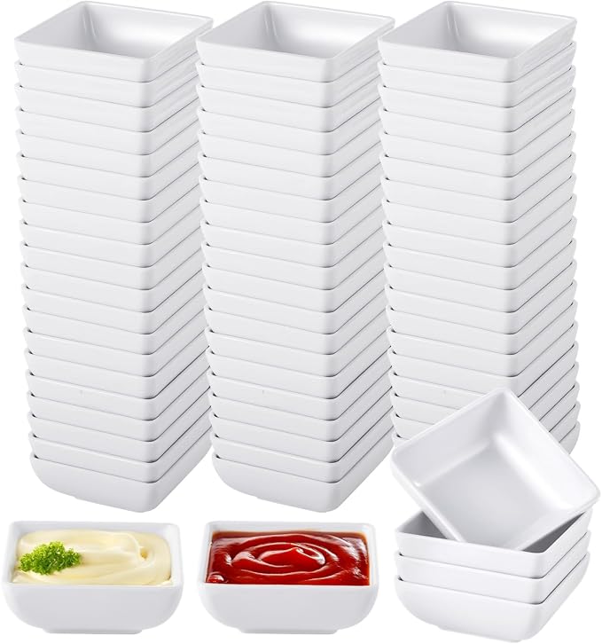 Homaisson 50 Pcs Melamine Dipping Bowls, White Sauce Cups - Mini Serving Dishes for Sushi & Condiments, Portable Catering Set for Party and Picnic Events