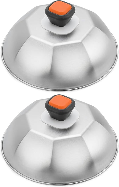 ZBXFCSH Stainless Steel 9" Griddle Melting Cheese Dome Wok Lids- Commercial Grade Basting and Steaming Cover- Best fit for Blackstone Flat Top Grills, 0.6mm Thickness-2 Domes