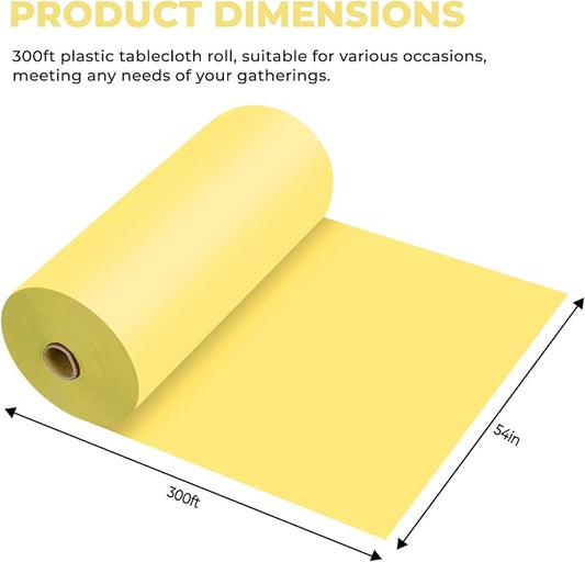 54 Inch X 300 Feet Plastic Table Cover Roll Premium Disposable Plastic Tablecloth for All Type/Shape Tables | Picnic, Party, Banquet, Birthdays, Weddings (Light Yellow, 54 Inch X 300 Feet)