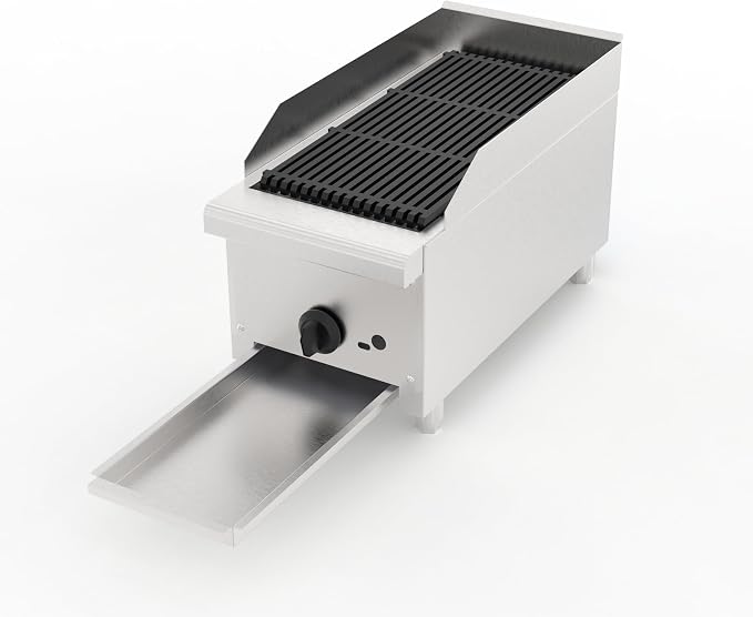 12" Commercial Propane Grill – 28,000 BTU 1-Burner Countertop Gas Grill with Cast Iron Grates & Lava Rocks, Convertible Between Propane & Natural Gas.Gas Charbroiler for Home & Commercial Kitchen.