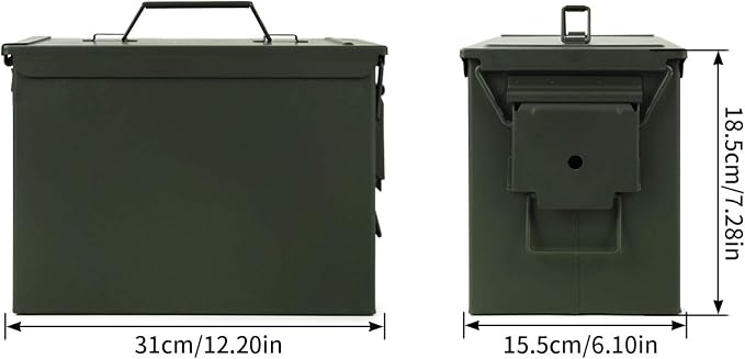 GUGULUZA Metal Ammo Can 30 50 Cal, Waterproof Airtight Ammo Containers Case | Heavy-Duty Ammunition Storage Case Military Container, Lockable Box w/Flip Top for Long-Term Storage Bullet, 30Cal and 50 Cal