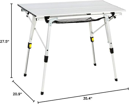 Portal Outdoor Folding Portable Picnic Camping Table with Adjustable Height Aluminum Roll Up Table Top Mesh Layer, Silver