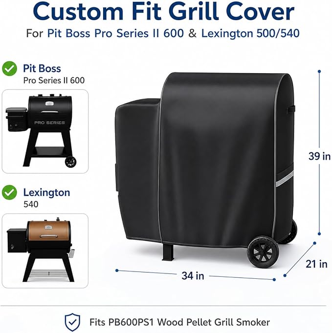 Grisun Grill Cover for Pit Boss Pro Series II 600, Lexington 500/540, 600D Waterproof Grill Cover for PB600PS1 Wood Pellet Grill Smoker, Perfect for Pit Boss 600 Pro Series