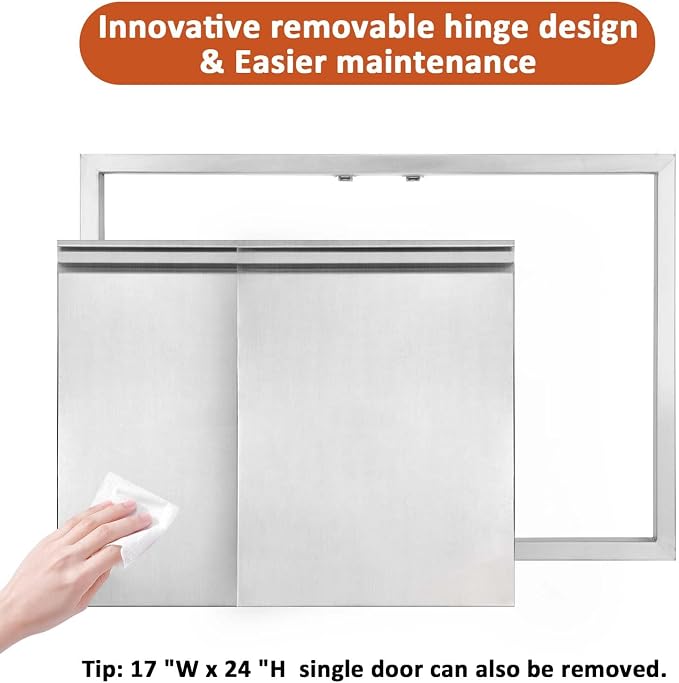 JIE JIN BBQ Access Door 17" W X 24" H Outdoor Kitchen Doors Single Door Thickened 304 Stainless Steel Outdoor Kitchen Accessories Door for Indoor/Outdoor Kitchen Outdoor Cabinet BBQ Island