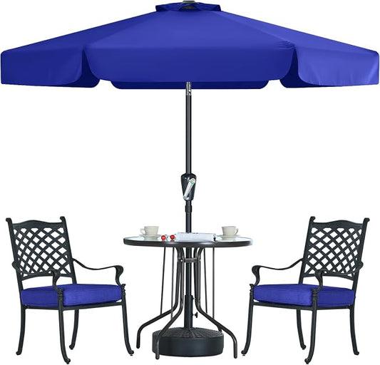MASTERCANOPY 7.5ft Patio Umbrella with Valance, Crank & Tilt, Blue | 6 ribs, UV/fade-resist, waterproof, vent, for garden/deck/yard/pool