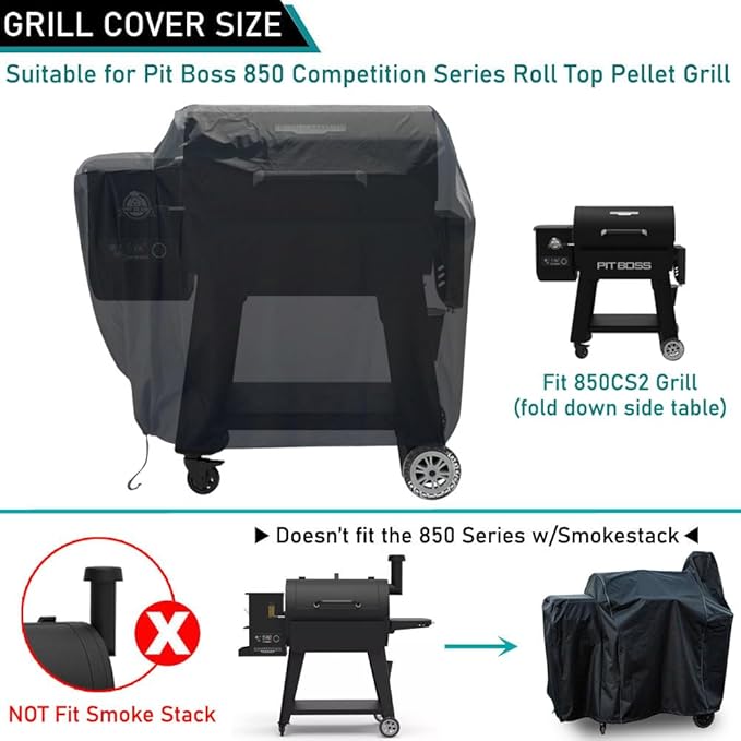 ZJYWSCH Grill Cover for Pit Boss 850 Competition Roll Top Pellet Grill PB850CS2 Heavy Duty Weather Resistant PitBoss Competition 850 850CS2 Smoker Cover Without Stack Waterproof