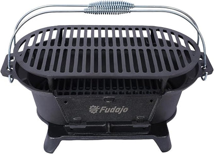 Oval Cast Iron Grill Outdoor, Portable Charcoal Grill and Tabletop Cast Iron Skillet - 100% Cast Iron, Durable, Small Charcoal Grill, Camping Stove, Hibachi Grill (19.6"L×10.6"W×8.2"H)