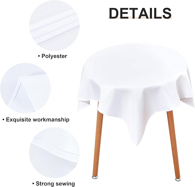 Wolkemer Small Square Tablecloth 36 x 36 Inch Washable Fabric Table Cloth Solid White Table Cover for Nightstand End Bedside Tables Tabletop Decoration