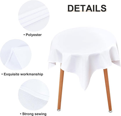 Wolkemer Small Square Tablecloth 36 x 36 Inch Washable Fabric Table Cloth Solid White Table Cover for Nightstand End Bedside Tables Tabletop Decoration