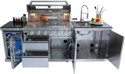 Modular Outdoor Kitchen Island, Weatherproof BBQ Pod with Grill & Sink, Outdoor Cooking Station for New Homeowner, Small Patio & Backyard Grilling