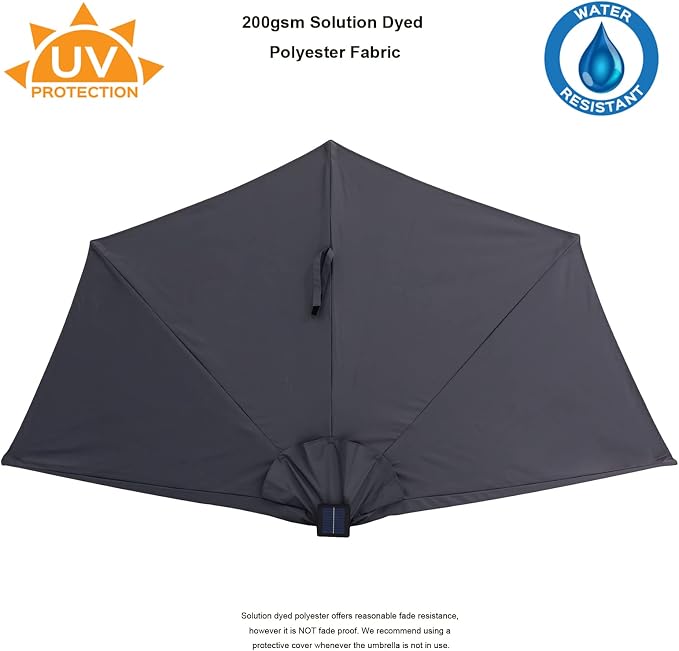 C-Hopetree 9 ft Half Round Outdoor Patio Market Wall Umbrella with Solar LED Lights and Tilt