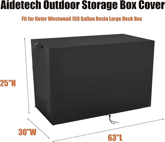 Deck Box Cover for Keter Westwood 150 Gallon Resin Large Deck Box | Patio Furniture Cushion Storage Box Cover Waterproof Dustproof for Outdoor Storage Box- 63” Lx 30”W x 25”H