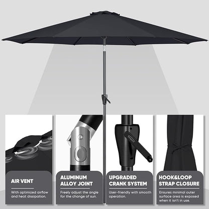 Tempera Patio Market Outdoor Table Umbrella with Push Button Tilt and Crank, Large Sun Umbrella with Sturdy Pole & Fade Resistant Canopy, Easy to Set