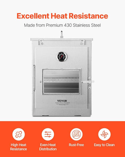VEVOR Foldable Camping Oven, Stainless Steel Portable Camping Stove, with 3 Tier Grill, Handle and Thermometer, Use with Wood Burning Fire, Propane Stoves, for Baking Bread, Pizza, Outdoor Cooking