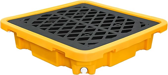 Spill Containment Pallet - Anti-Slip Leakproof Detachable Plastic Tray with Drain for Industrial Use (1 Pc, 26.4 x 26.4 x 6 in)