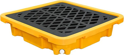 Spill Containment Pallet - Anti-Slip Leakproof Detachable Plastic Tray with Drain for Industrial Use (1 Pc, 26.4 x 26.4 x 6 in)
