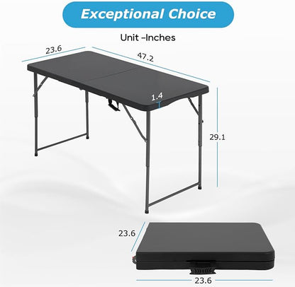 PayLessHere Folding Camping Table Plastic Picnic Table Office Table for Parties Wedding Camping Office with Carrying Handle (Black, 4 FT)