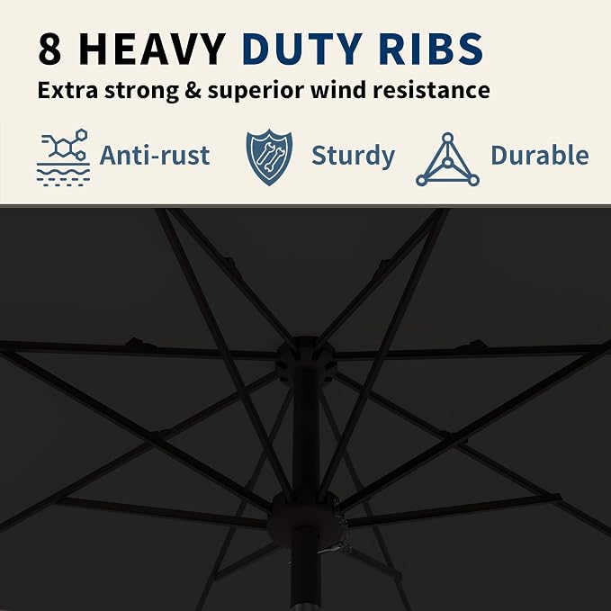 9FT 3 Tiers Patio Umbrella With Auto Tilt And Crank, Outdoor Table Market Umbrella with 8 Sturdy Ribs for Garden, Lawn, Deck, Backyard and Pool