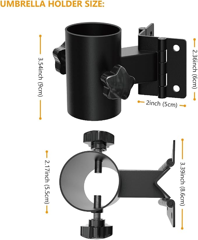 Stainless Steel Patio Railing Umbrella Holder, Deck Umbrella Mount, Black | Easy Installation, Sturdy, Fits Umbrellas up to 1.9", Save Space, Railing Mounting Brackets, Heavy Duty Outdoor Umbrella Base