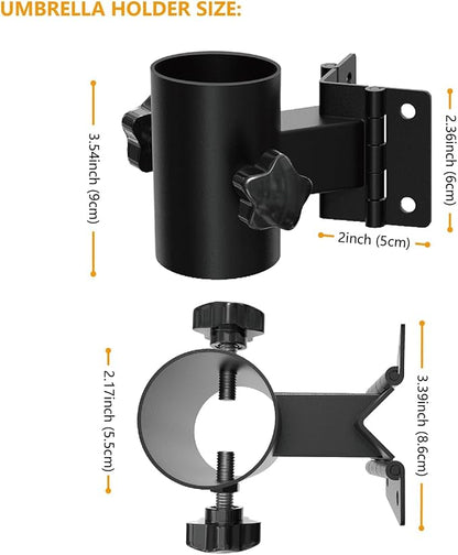 Stainless Steel Patio Railing Umbrella Holder, Deck Umbrella Mount, Black | Easy Installation, Sturdy, Fits Umbrellas up to 1.9", Save Space, Railing Mounting Brackets, Heavy Duty Outdoor Umbrella Base