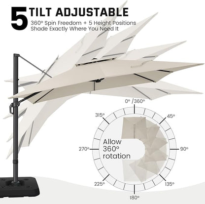 Hoteel 10ft Patio Umbrella Heavy Duty Aluminum Windproof & Shade Provision Outdoor Cantilever Double Top Offset Large Umbrella Height Adjustable with 360°Rotation for Patio Pool Deck Gazebo, Beige