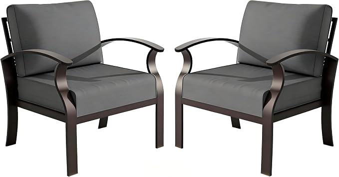 ALAULM Aluminum 2-Seat Patio Furniture Set, Metal Outdoor Furniture Sectional Sofas w/5.1" Cushions for Patio, Backyard, Poolside-Grey