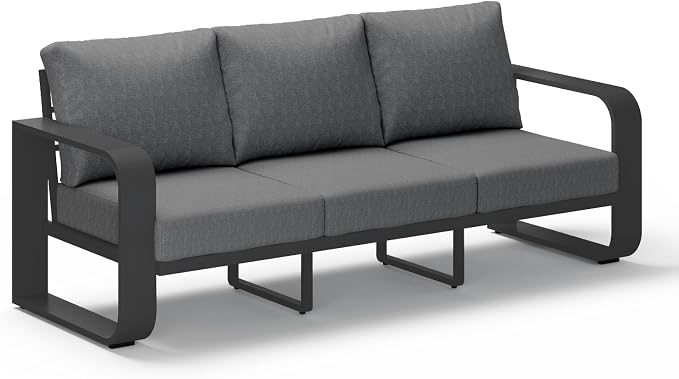 Aluminum Outdoor Patio Couch, 3 Seats Oversized Patio Sofa with Widened Armrest & Ultra-Thick Cushions, Deep Seating Modern Patio Furniture for Backyard, Deck, Graphite