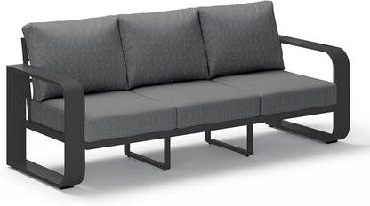 Aluminum Outdoor Patio Couch, 3 Seats Oversized Patio Sofa with Widened Armrest & Ultra-Thick Cushions, Deep Seating Modern Patio Furniture for Backyard, Deck, Graphite