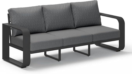 Aluminum Outdoor Patio Couch, 3 Seats Oversized Patio Sofa with Widened Armrest & Ultra-Thick Cushions, Deep Seating Modern Patio Furniture for Backyard, Deck, Graphite