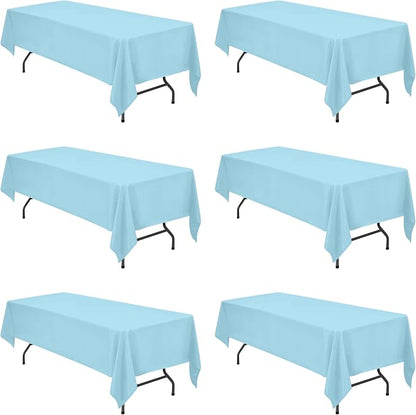 BRILLMAX 6 Pack Light Blue Tablecloths 60x126 Inch for 8ft Rectangle Tables | 150 GSM Polyester Fabric, 15" Standard Drop, Water, Stain & Wrinkle Resistant Cloth Cover for Wedding Reception Banquet Party