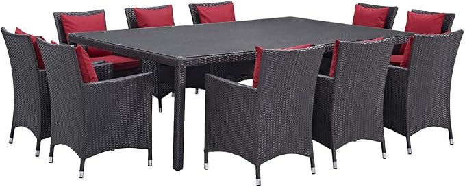 Modway Convene Collection 11-Piece Outdoor Patio Dining Set in Espresso Red